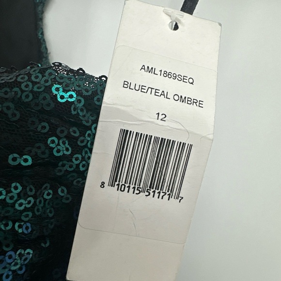 Stunning Rene Ruiz Collection One Shoulder Gown US 12 NWT Teal Ombré - Picture 6 of 8